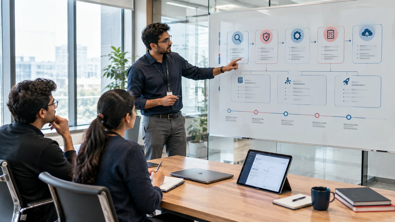 Encrypted Infoweb engineering team auditing and hardening an AI-built application