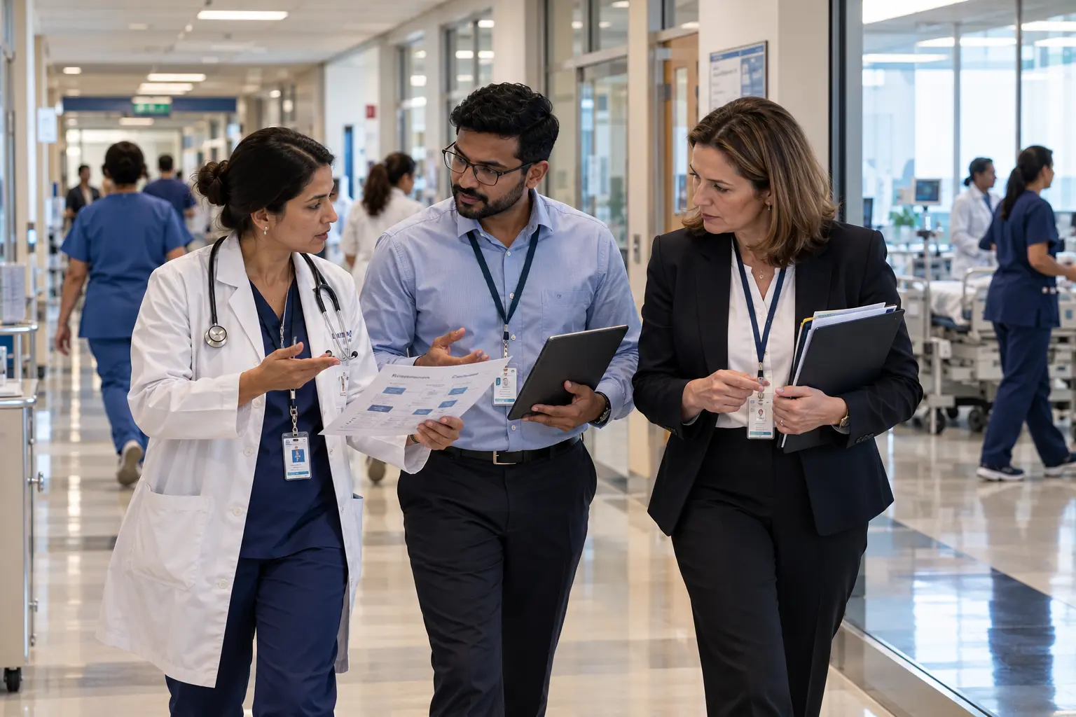 hospital clinical and IT team reviewing AI implementation architecture together