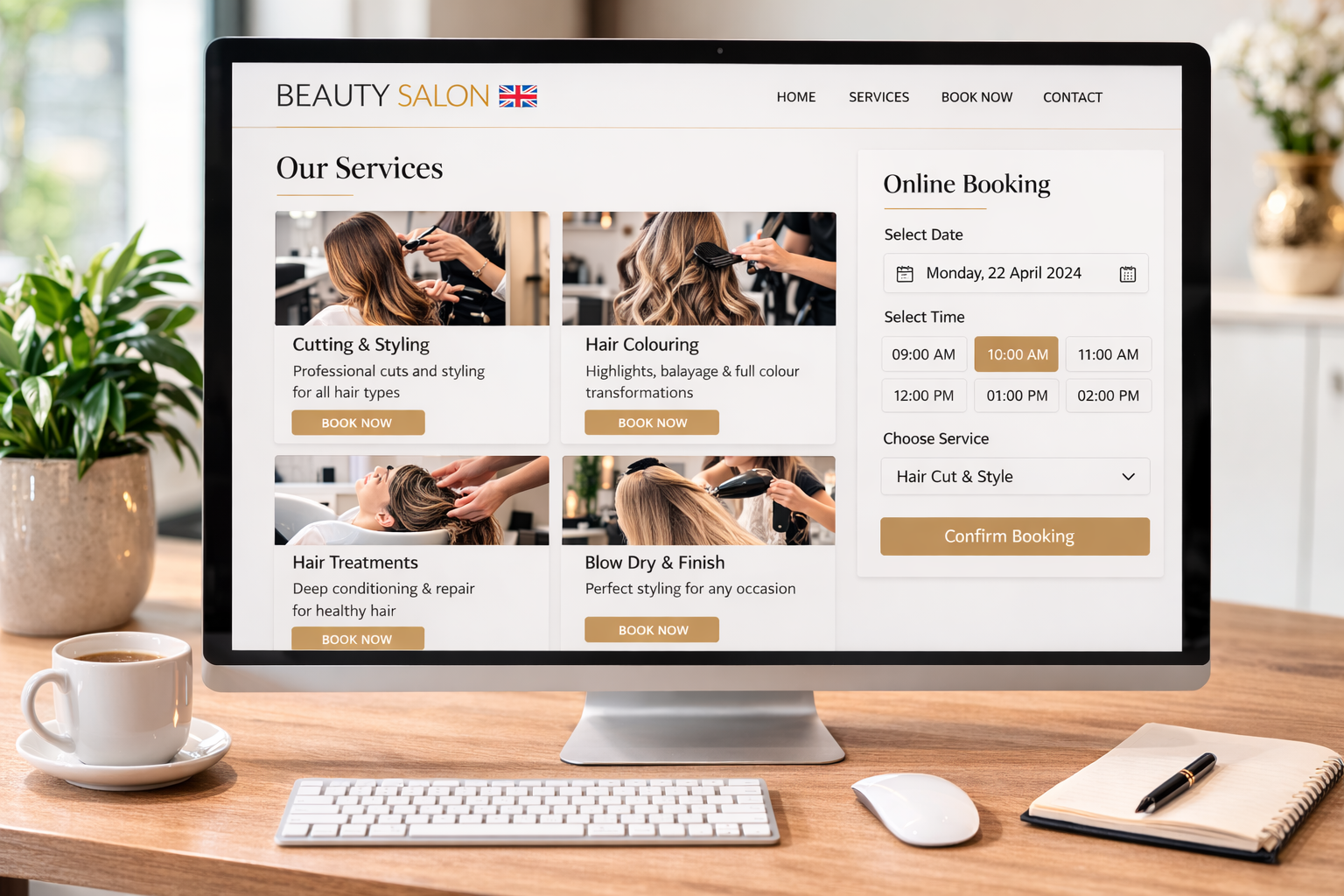 professional beauty salon website design with online booking system and service pages for UK salon